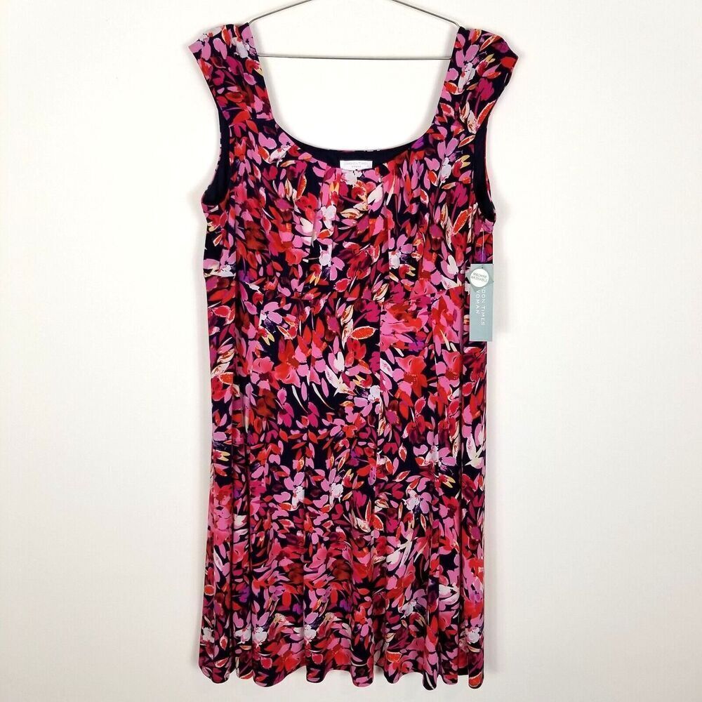 London Time Women Plus Floral Sleeveless Dress Size 20W Navy‎ Coral Novelty